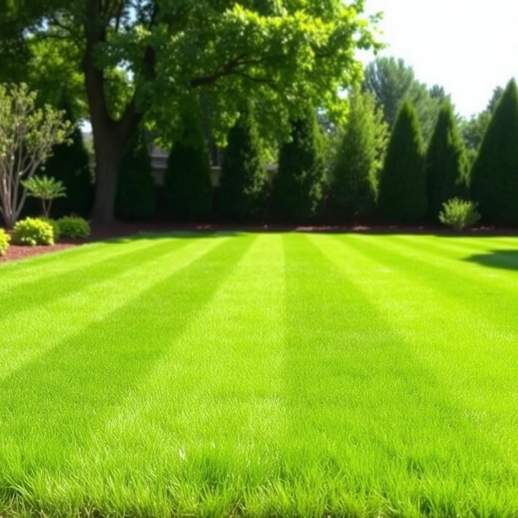 Freshly mowed lawn with clean mower stripes after lawn maintenance